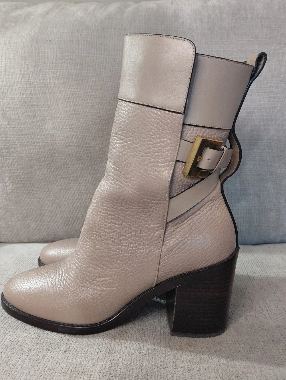 Stuart Weitzman Joplin Taupe Leather Buckle Ankle Boots Size Tall Booties